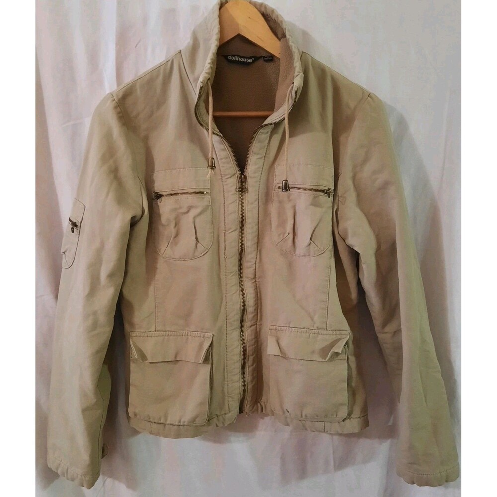 Dollhouse Y2K Utility Jacket Womens Large Tan Fleece Lining Twilight Bella Look